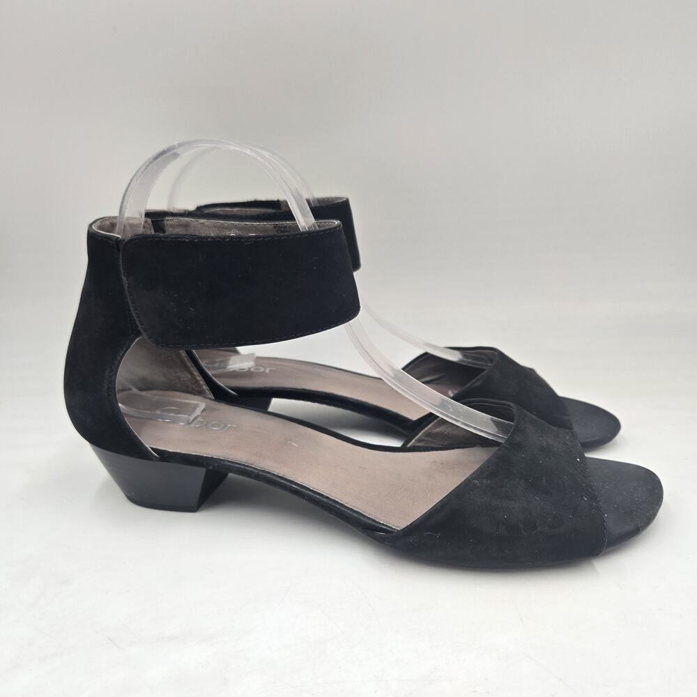 Gabor Sandals Womens US 9.5 UK 7 Ankle Strap Black Leather Low Heel Comfort